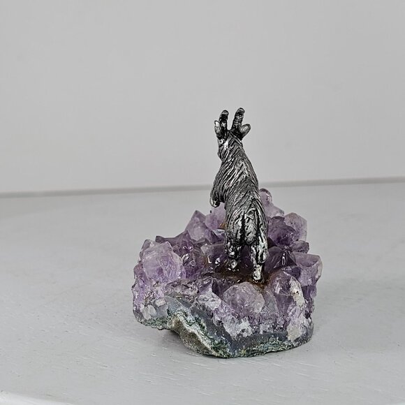 Pewter Mountain Goat Figurine On Amethyst Crystal Base - Picture 4 of 10